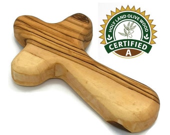 Handheld Olive Wood Cross Hand Made in The Holy Land Jerusalem