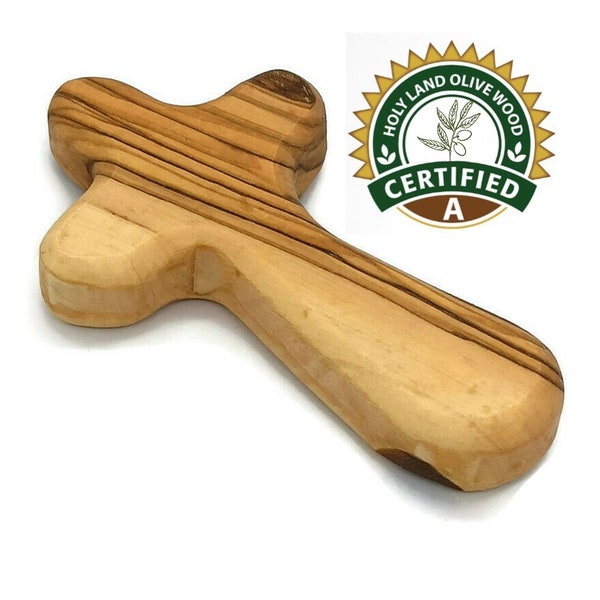 Handheld Olive Wood Cross Hand Made in The Holy Land Jerusalem