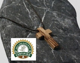 Olive Wood Cross Necklace Plain Wooden 1.5" Pendant Bethlehem Jerusalem Holy Land