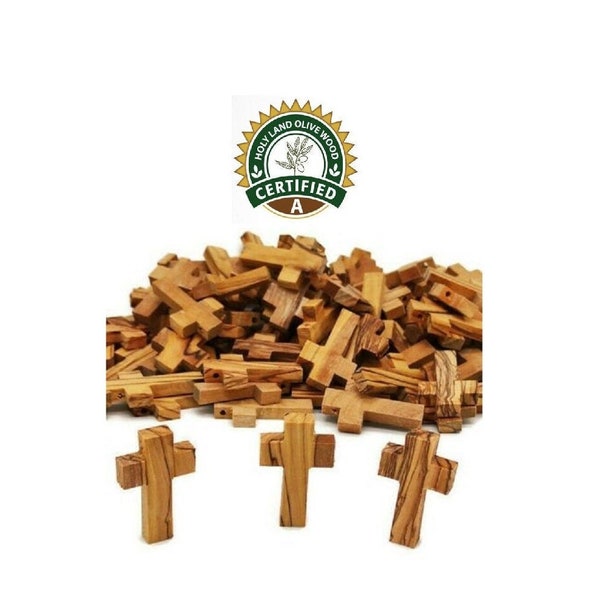 100 Pcs Olive Wood Cross Hand Made Jerusalem Pendants Holy Land Crosses Gift