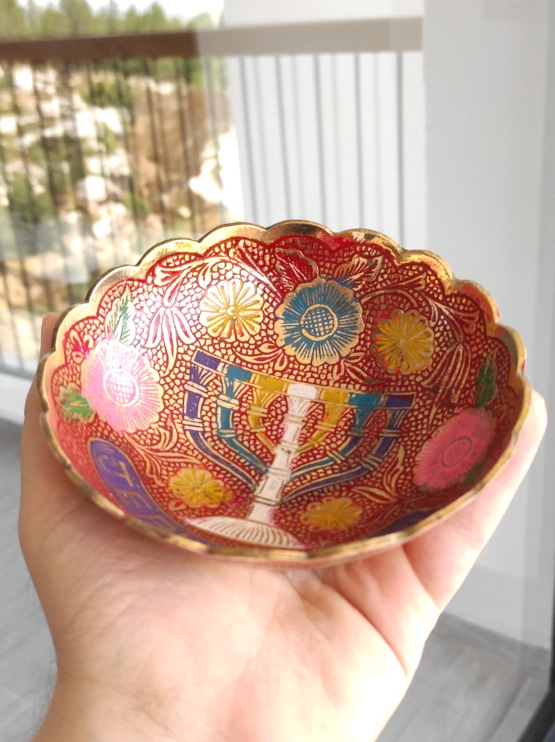 Brass Colored Blue Menorah Candelabrum Jerusalem Handmade Bowl Authentic Armenian Ceramic Design image 6