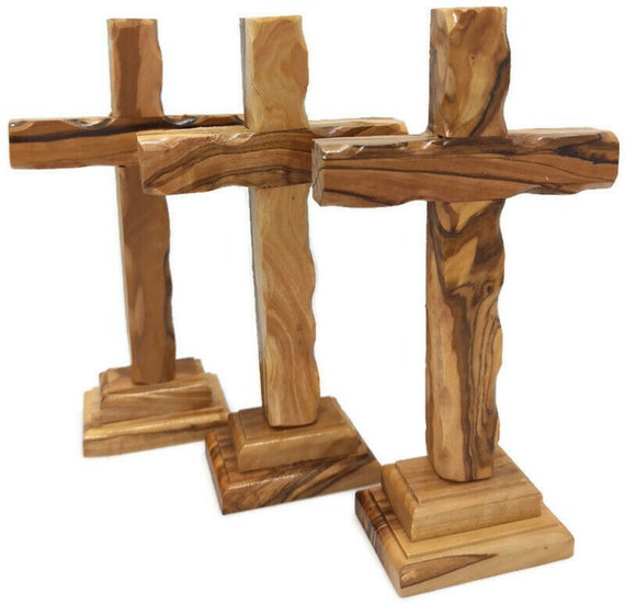Crucifijo católico de pie o colgante, mesa de madera de olivo certificada  para decoración del hogar y cruz de pared de Jerusalén, Israel, Tierra  Santa