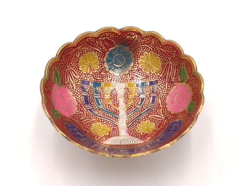Brass Colored Blue Menorah Candelabrum Jerusalem Handmade Bowl Authentic Armenian Ceramic Design image 9
