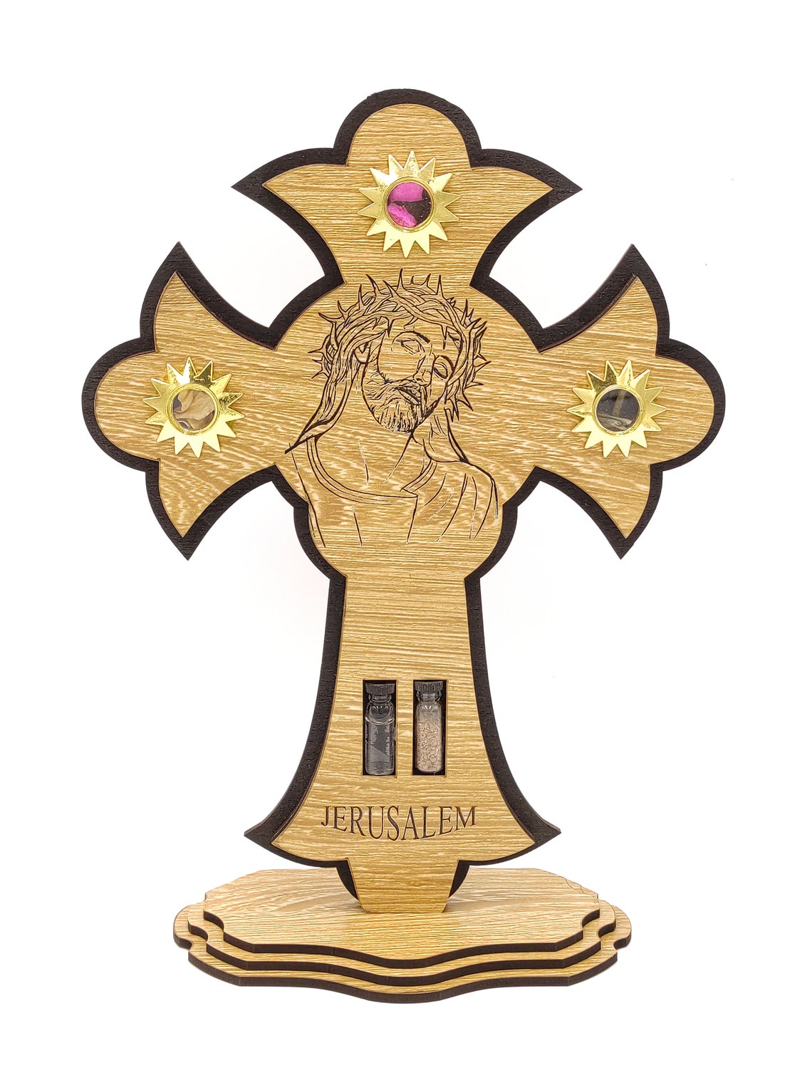 Holy Land Cross With Stand Holy Soil Water Incense Jerusalem Etsy