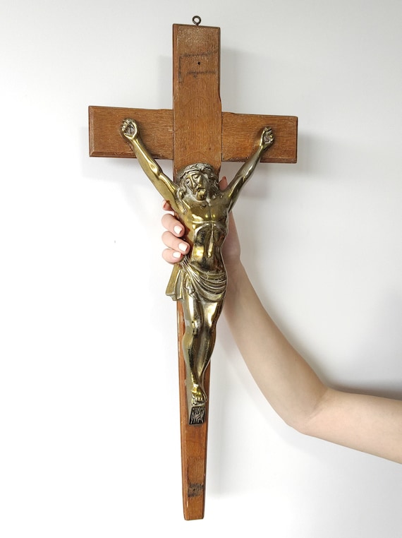 Cross Antique Crucifix Wall Jesus Religious Large 24.5 Etsy
