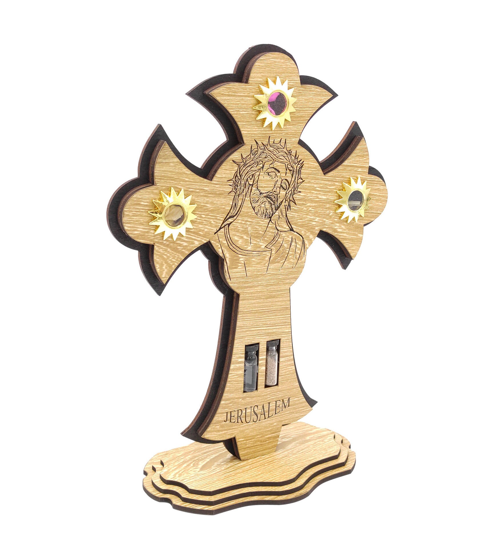 Holy Land Cross With Stand Holy Soil Water Incense Jerusalem Etsy