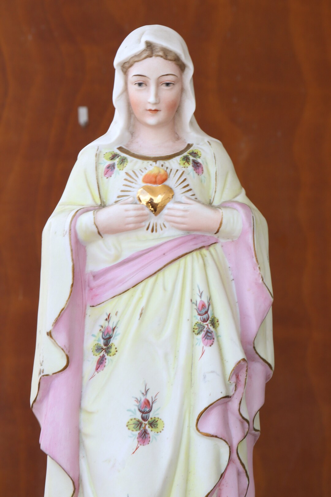 Antique Large Porcelain Sacred Heart of Mary Statue Madonna Religious ...