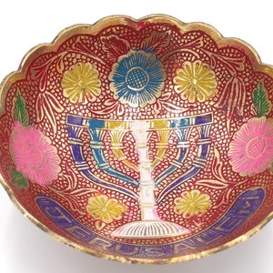 Brass Colored Blue Menorah Candelabrum Jerusalem Handmade Bowl Authentic Armenian Ceramic Design image 3