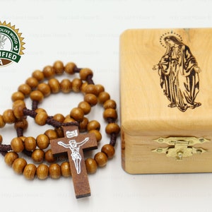 Olive Wood Box Rosary Hand Made Carved Jerusalem Holy Land Virgin Mary Blessed