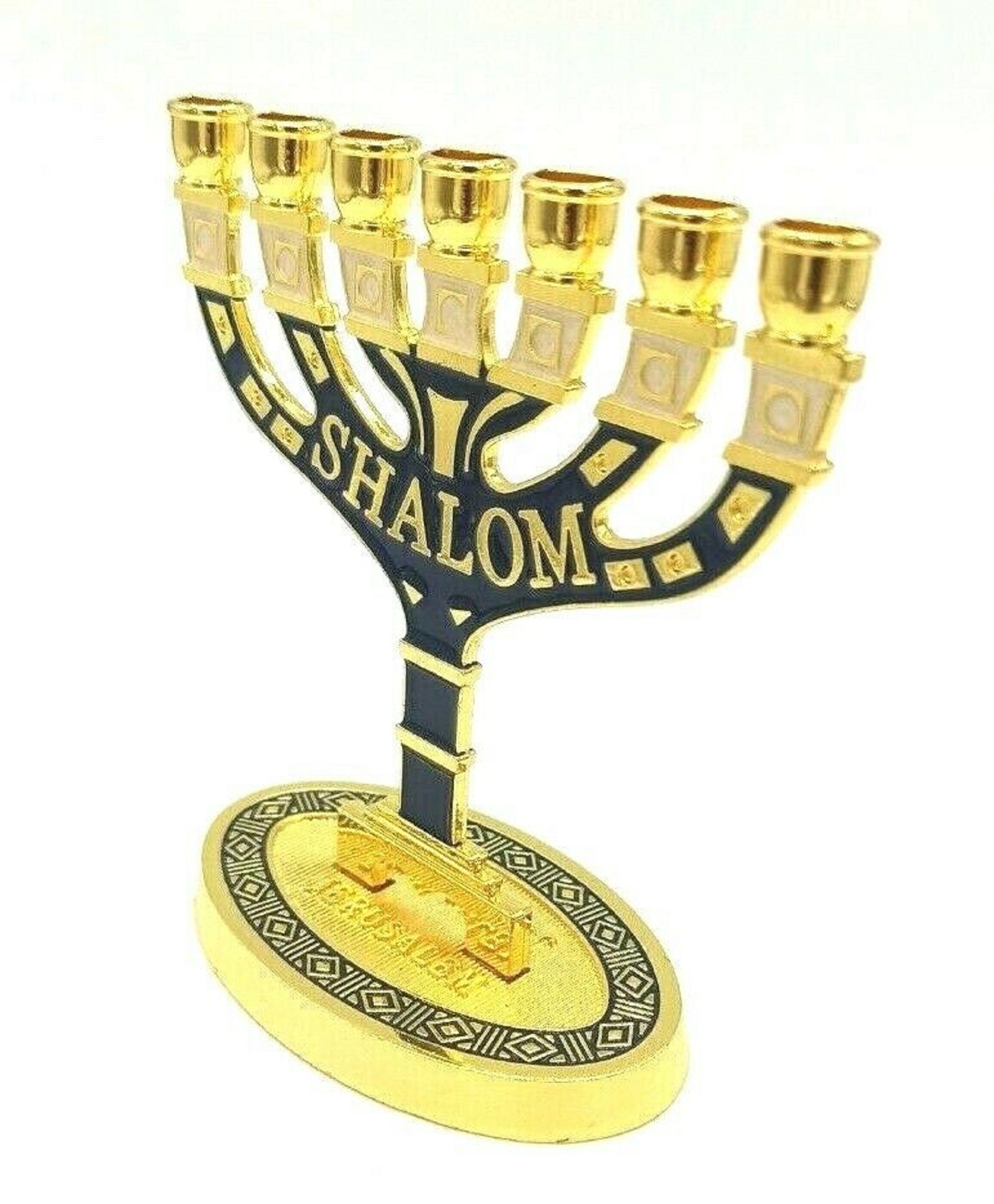 Gold Jerusalem Menorah, Decorative Judaica Candle Holder 7 Branch Shalom  Israel Menorah Jewish Festival 10.8 High