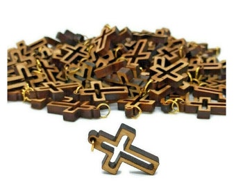 Lot 50 carved Jesus Olive Wood Cross Hand Made Holy Land Jerusalem For Necklace