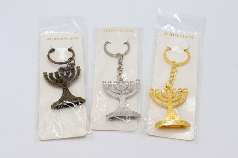 3 Pcs Keychain Menorah Key Ring Made In Holy Land Jerusalem Jewish Israel Color All Colors