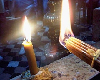 33 Holy Candles Jerusalem Sepulchre Blessed Church Wax Bee Beeswax Lited Lit