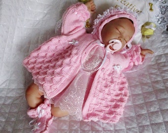 Baby matinee Coat dk knitting pattern, Bonnet Bootees Pdf, 0-3 Month Baby Reborn Doll 20-22 inch, Digital Download