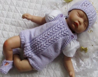 Knitting Pattern Baby Romper Set, 0-6 Months, Hat, T Bar Shoes, Instant Download, Reborn 20-22" Doll, PDF in English UK