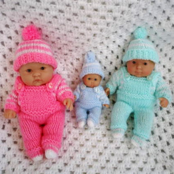 Modèle de tricot, vêtements pour poupées Berenguer de 5 à 8 pouces, salopette, chapeau et bottes, pdf modèle britannique à téléchargement immédiat