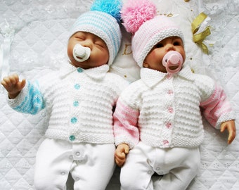 Cárdigan con patrón de punto para bebé, Niños y niñas, Bebé de 0 a 3 meses, Muñecas Reborn de 17-22 pulg., Descarga digital en pdf