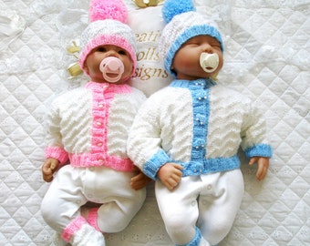 Patrón de tejido para bebé, cárdigan DK fácil (PDF), conjunto de chaqueta, muñeca de 0 a 3 meses, muñecas reborn de 17 a 22 pulgadas, descarga digital.