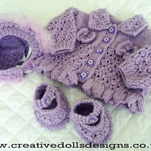 Baby Dolls clothes Knitting Pattern, Reborn Dolls lacy Cardigan, bonnet Mary Jane shoes , DK Digital download, PDF