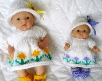 Berenguer Dolls Knitting pattern flower motif Dress Set sun hat shoes 5-8 inch, Pdf- instant download