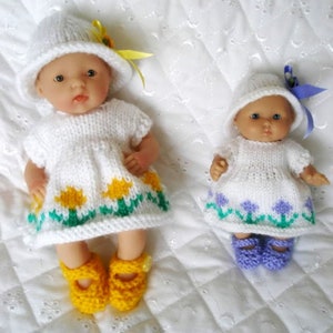 Berenguer Dolls Knitting pattern flower motif Dress Set sun hat shoes 5-8 inch, Pdf- instant download