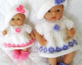 Berenguer Dolls 5-8 inch clothes Knitting pattern Diamond motif Dress Set sun hat shoes, PDF  Digital Download