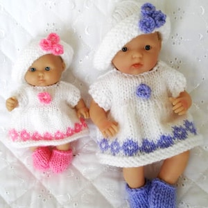 Berenguer Dolls 5-8 inch clothes Knitting pattern Diamond motif Dress Set sun hat shoes, PDF  Digital Download