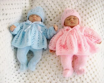 10 inch Ashton Drake Doll Digital download pdf Dolls Clothes knitting Pattern Cable Matinee Coat 4 piece set
