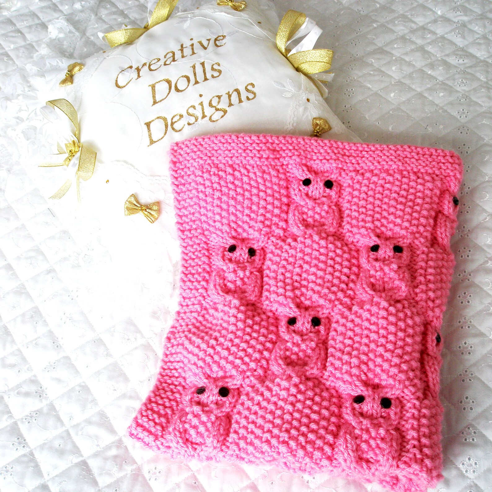 Knitting Pattern Owl Cable Motif Baby Blanket, Doll Crib Bedding, Hand