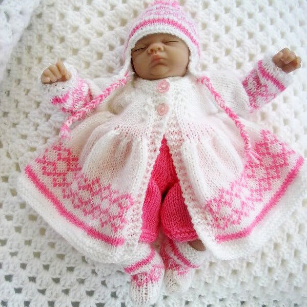 Baby Dolls Clothes Knitting Pattern Dolls Pram Set Fairisle Coat Set 10