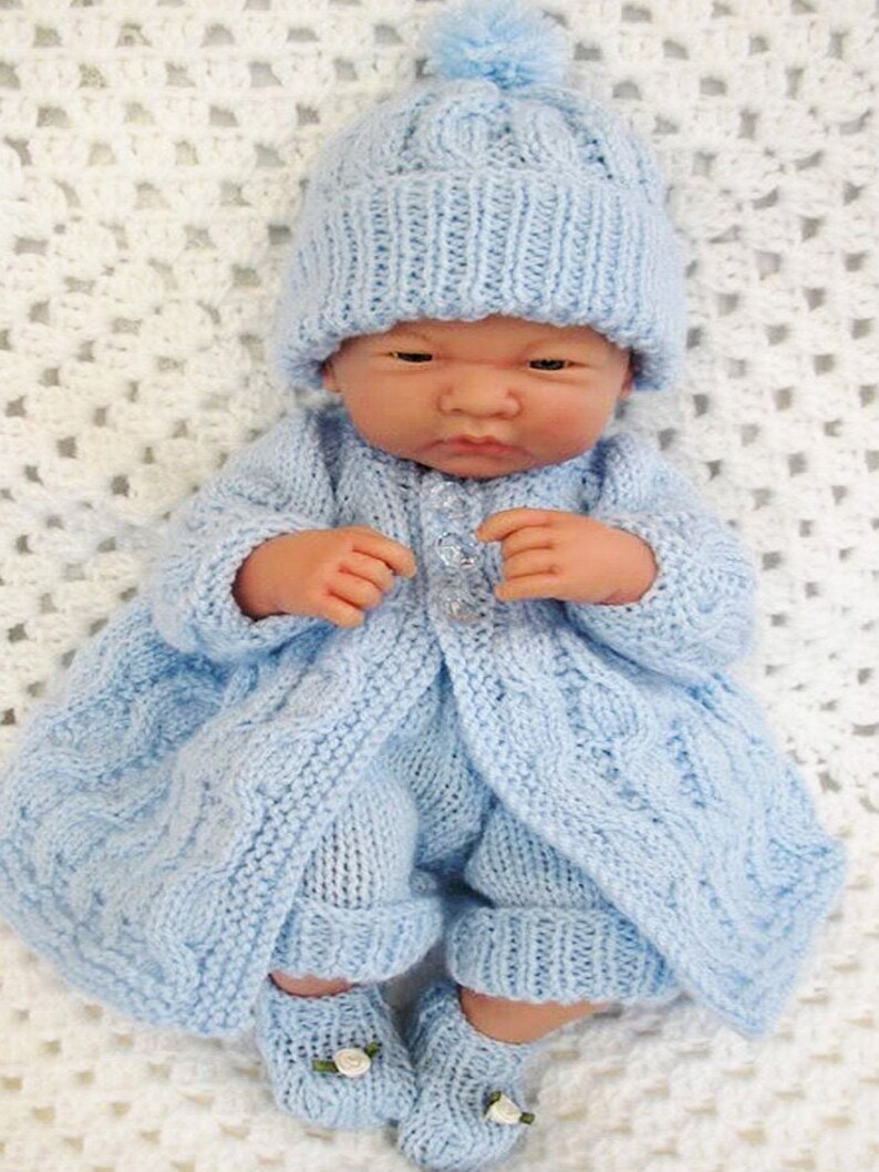 10 inch Ashton Drake Doll Digital download pdf Dolls Clothes knitting Pattern Cable Matinee Coat 4 piece set