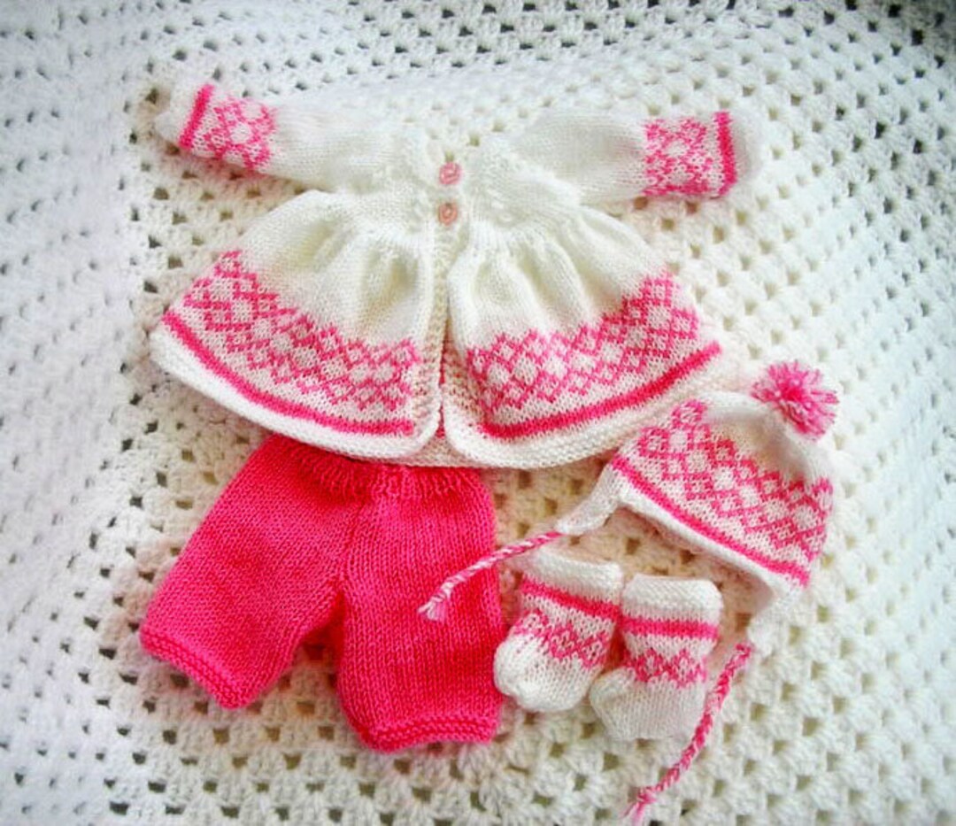 Baby Dolls Clothes Knitting Pattern Dolls Pram Set Fairisle Coat Set 10