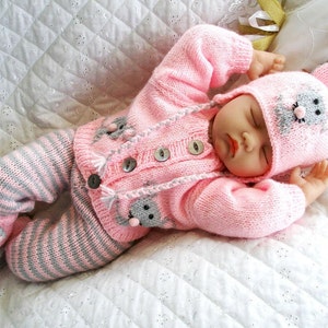 Modello di maglia Baby Mouse giacca, cappello, stivali, 0-3 mesi bambino, 17-22" bambola Reborn, PDF download digitale