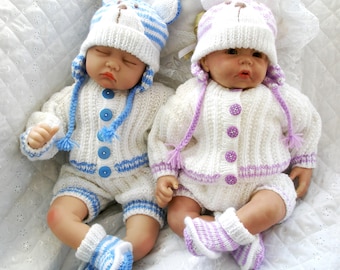 knitting Pattern, Baby Bear jacket set, 0-3 Month Baby, 20-22" Reborn doll pdf Digital download