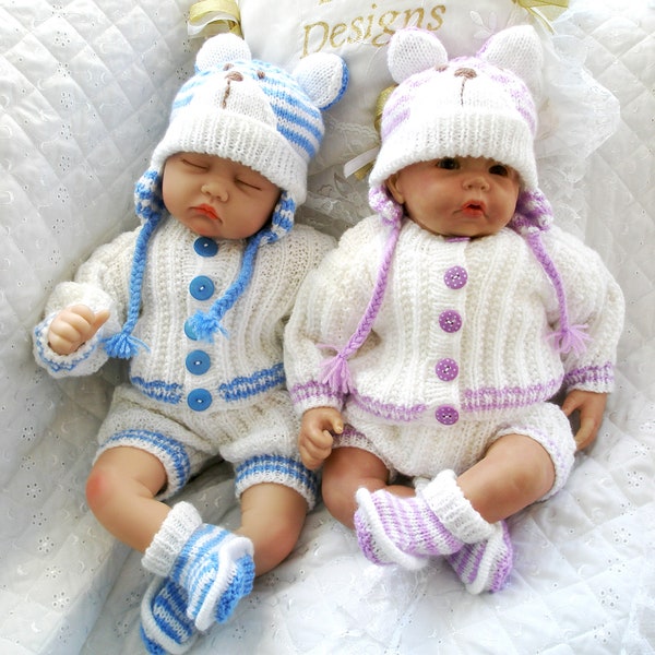 knitting Pattern, Baby Bear jacket set, 0-3 Month Baby, 20-22" Reborn doll pdf Digital download