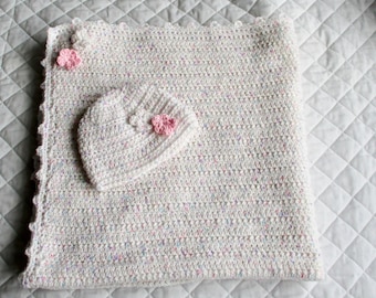 Easy Crochet Pattern Baby Blanket & Hat newborn English UK terms pdf instant download