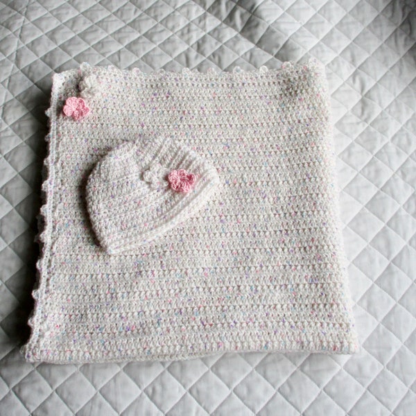 Easy Crochet Pattern Baby Blanket & Hat newborn English UK terms pdf instant download