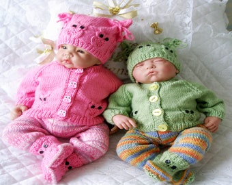 Baby Clothes knitting pattern, owl motif, jacket, leggings, hat and Boots, 0-3 months, 17-22 inch Reborn doll, UK pdf instant download