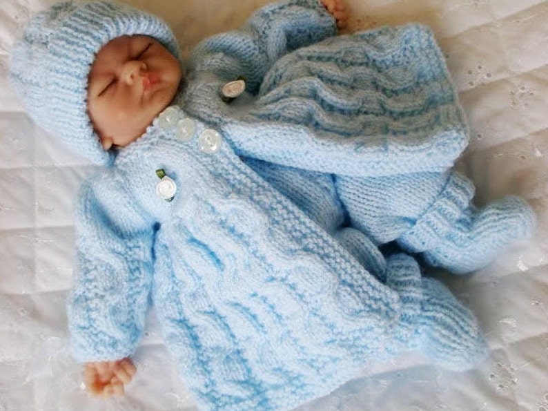 10 inch Ashton Drake Doll Digital download pdf Dolls Clothes knitting Pattern Cable Matinee Coat 4 piece set