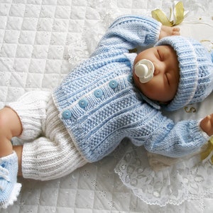 Baby Boys maglia modello Cardigan, 0-3 mesi, bambola Reborn 20-22, download digitale PDF immagine 1