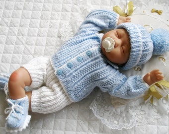 Baby Boys knitting pattern Cardigan, 0-3 Month,  20-22" Reborn Doll, PDF Digital Download