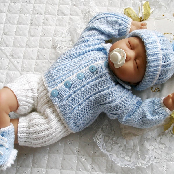 Modèle de gilet à tricoter pour bébés garçons, 0-3 mois, poupée Reborn de 20 à 22 pouces, téléchargement numérique PDF