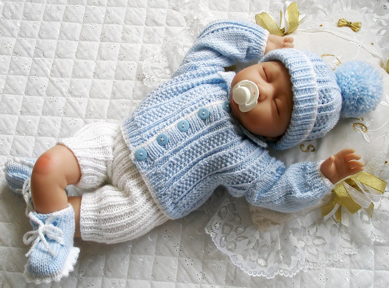 Baby Boys maglia modello Cardigan, 0-3 mesi, bambola Reborn 20-22, download digitale PDF immagine 1