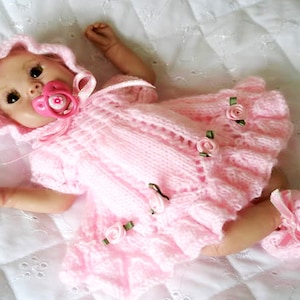 Dolls clothes knitting pattern, Dress Bonnet knickers and shoes 7-8" Dolls, pdf instant download