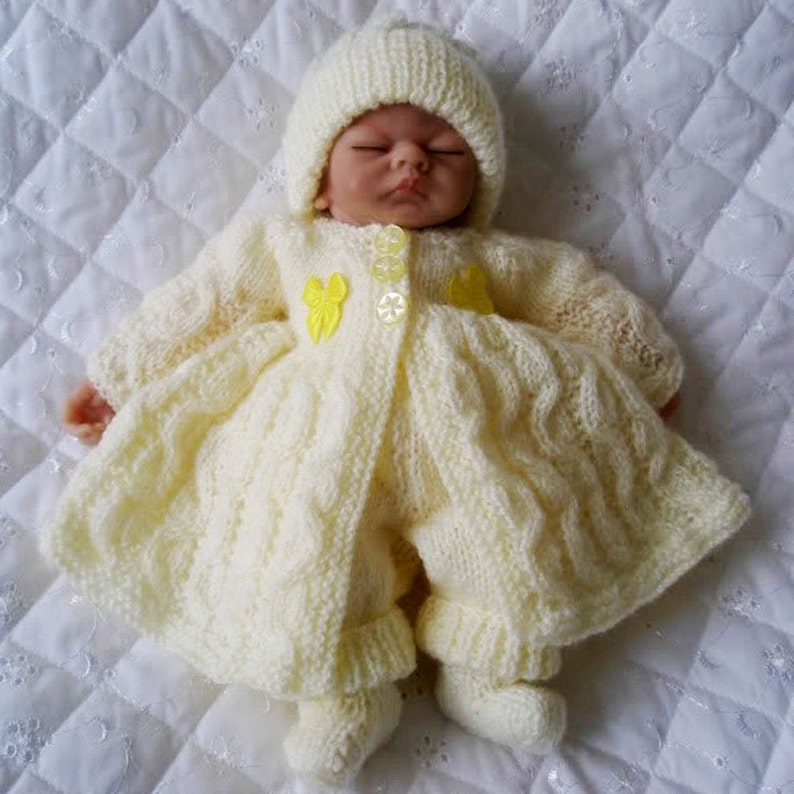 10 inch Ashton Drake Doll Digital download pdf Dolls Clothes knitting Pattern Cable Matinee Coat 4 piece set