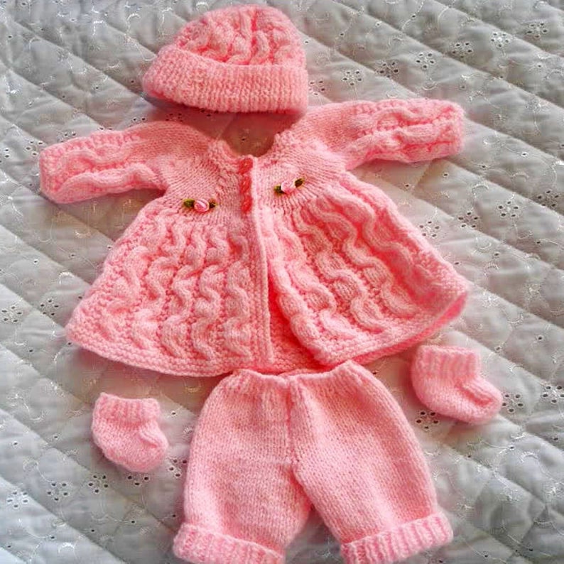 10 inch Ashton Drake Doll Digital download pdf Dolls Clothes knitting Pattern Cable Matinee Coat 4 piece set