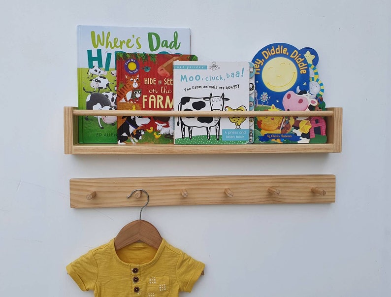 Kids Bookshelf Peg Rail Wood Nursery Shelf Floating Etsy Australia