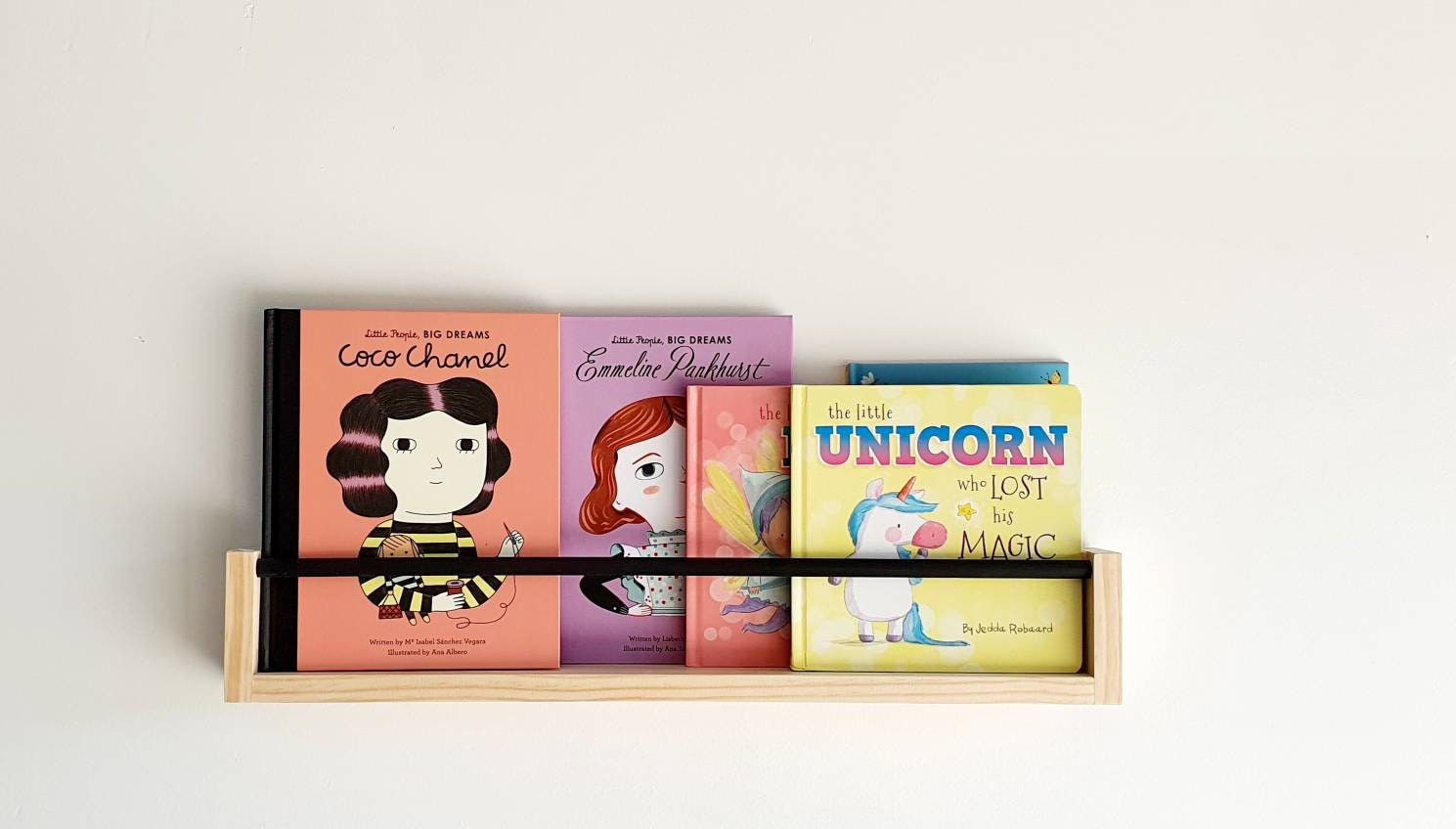 Kids Bookshelf With Black Dowel Wood Nursery Shelf Floating Etsy