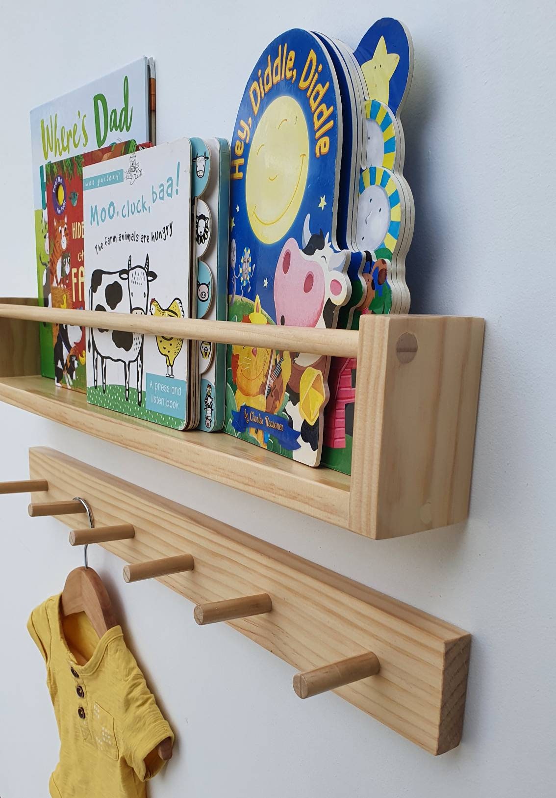 Kids Bookshelf Peg Rail Wood Nursery Shelf Floating Etsy Australia