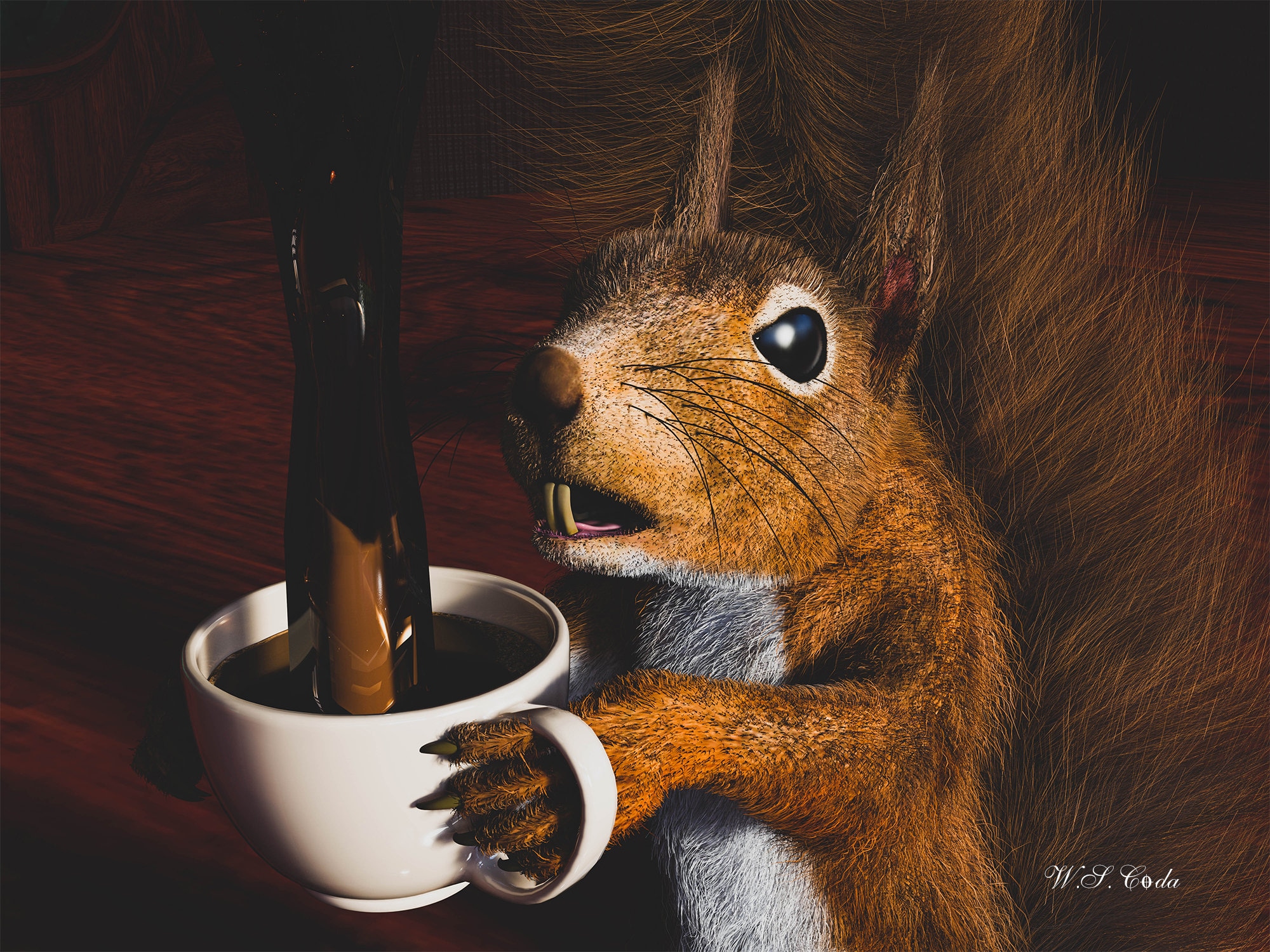 Picture Squirrel with coffee cup. Background pictures modern | Etsy